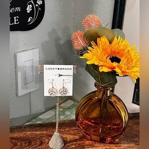 NWT Lucky Brand Enamel Monstera Leaf Drop EarringGold & White # LER6